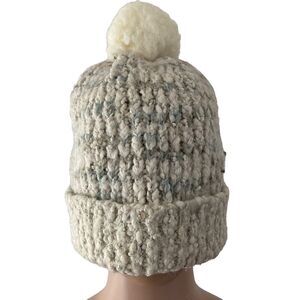 Aimee Lynn Hat Womens One Size Crochet Knit Pom Pom Light Dark Gray Marbled